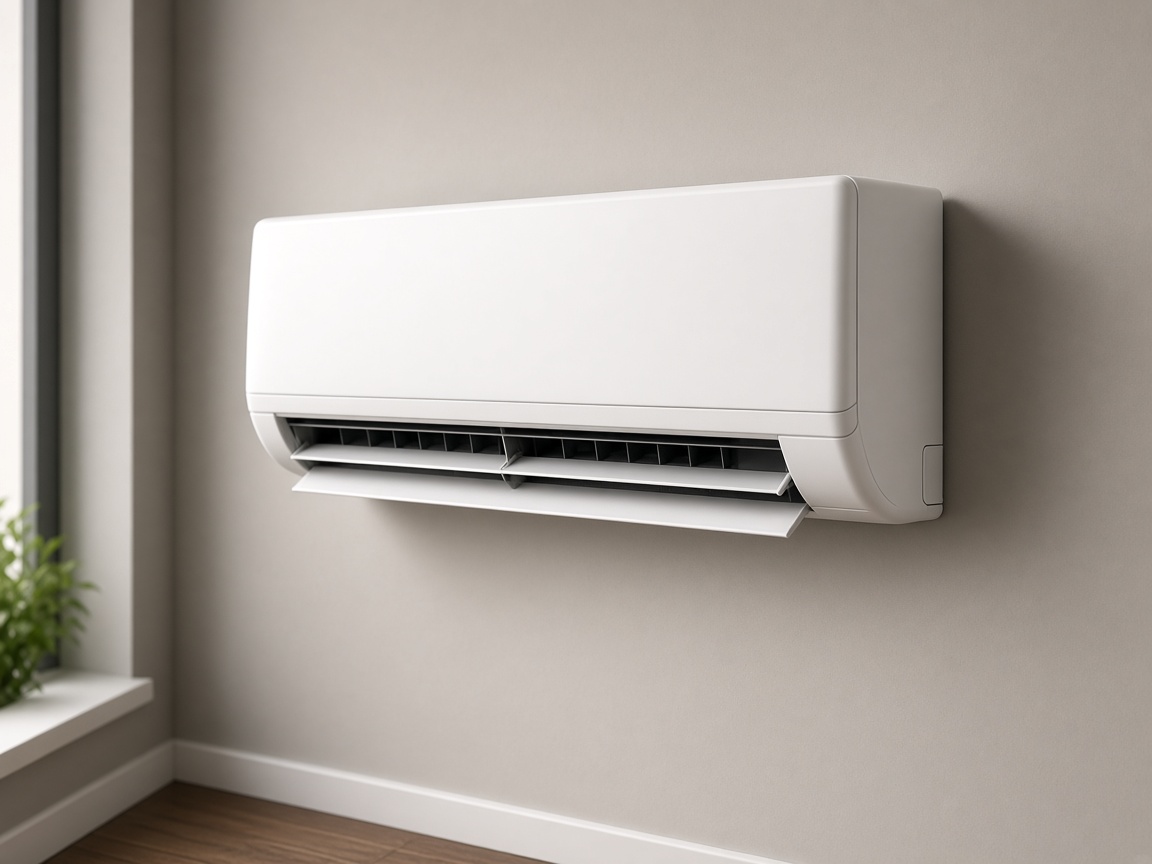 White wall-mounted mini-split indoor unit in a home